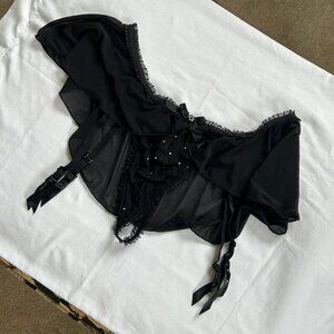 Secret Treasures Vintage Black Bedazzled lingerie thong panty with garter hooks